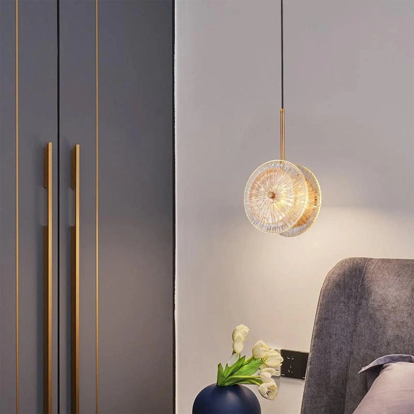 Hdc led 1-Light Gold Glass Disc Hanging Pendant Ceiling Light