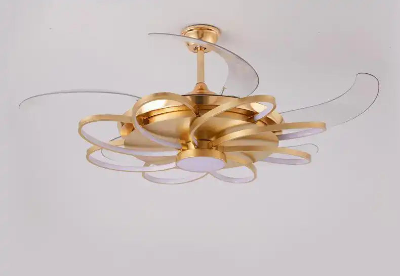 Hdc Invisible Golden Oval Rings Ceiling Fan Chandelier With Remote Control 4 Retractable Abs Blades