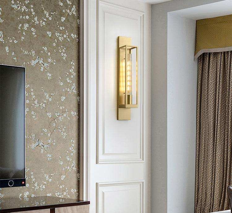 Hdc Led 600mm Transparent Long Glass Wall Light Modern Copper Metal Bedroom Living Room Wall Light