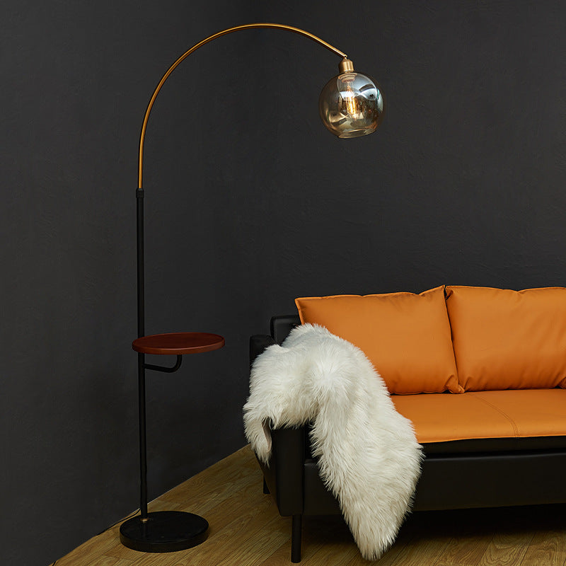 Hdc Postmodern living room bedroom bedside sofa corner black gold smoley glass fishing floor lamp with side coffee table