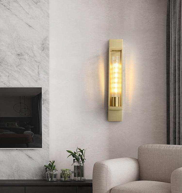 Hdc Led 600mm Transparent Long Glass Wall Light Modern Copper Metal Bedroom Living Room Wall Light