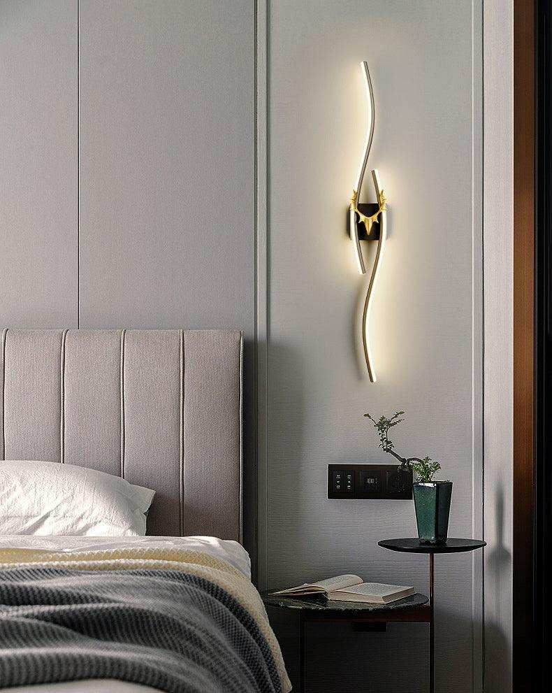 HDC 600 Sleek Modern Black Gold Long Gold Deer Led Wall Lamp -Tricolor