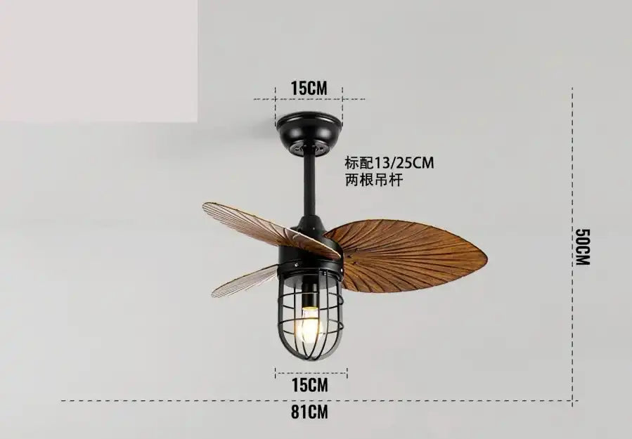 Hdc 32 Inch 3 Blade Industrial Wind Lamp Ceiling Fan Remote Controlled With Light - Dark Wood