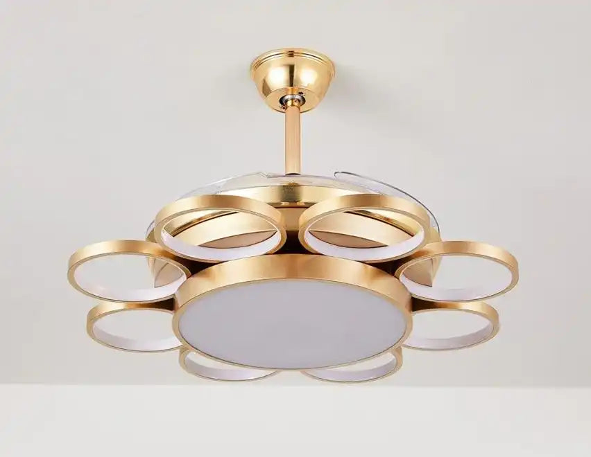 HDC Invisible Golden Rings Ceiling Fan Chandelier With Remote Control 4 Abs Blades - Warm White
