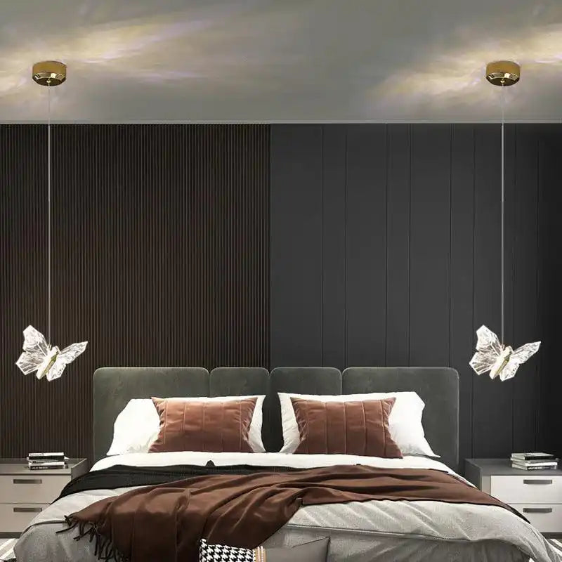 HDC Led Gold Butterfly Bedside Hanging Pendant Ceiling Lamp Light Fixture - Tricolor