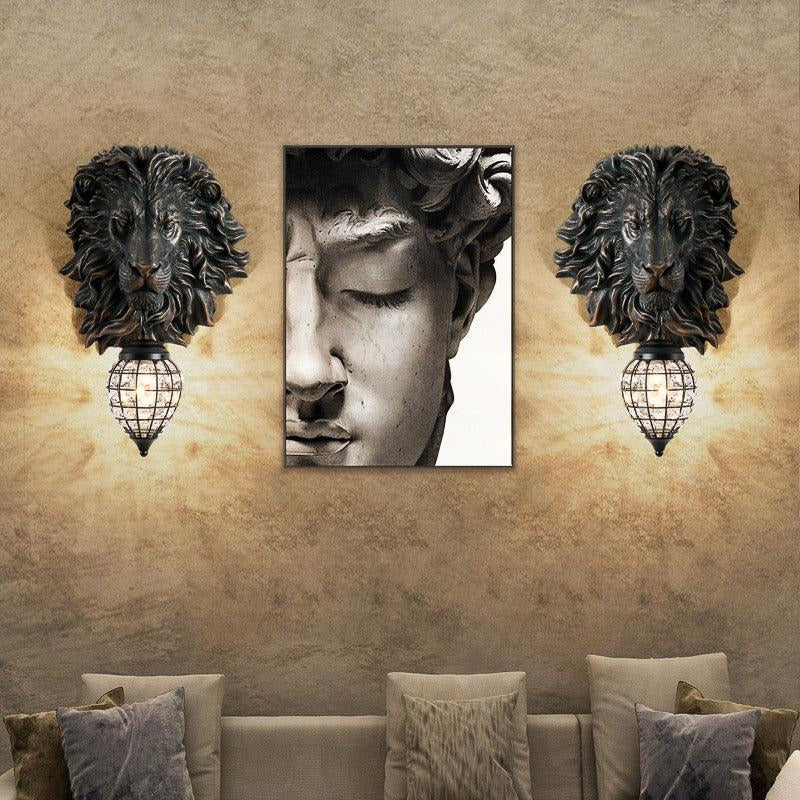 Hdc Modern Background Lion Head Shape, Hollow Crystal Resin Wall Lamp