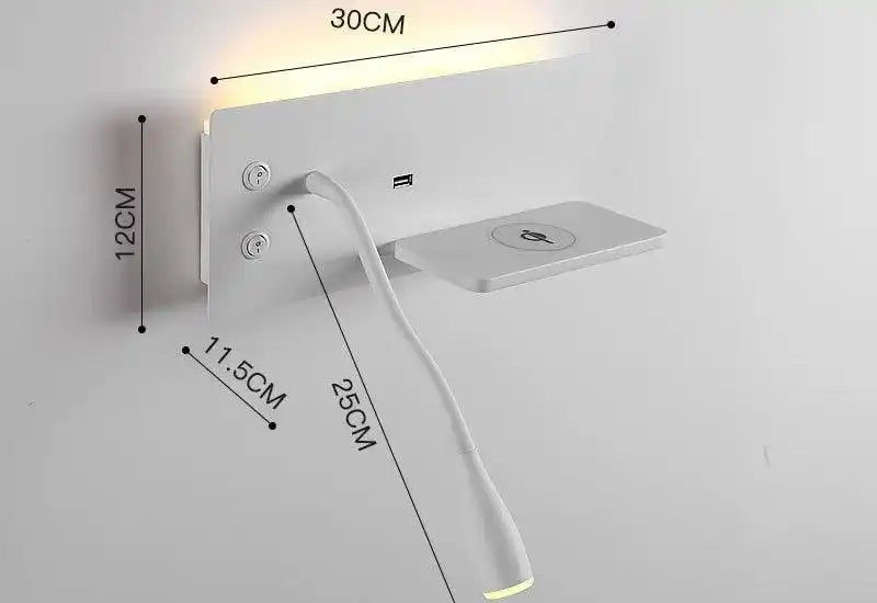 Hdc Led White Gooseneck Led Wall Light With Usb And Wireless Charging - Warm White