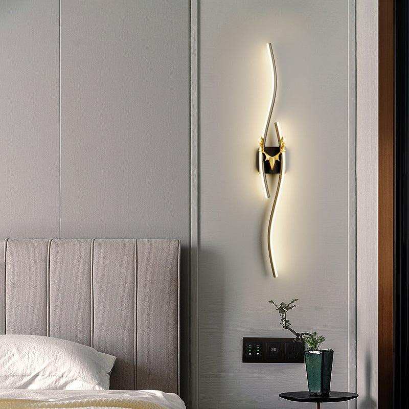 HDC 600 Sleek Modern Black Gold Long Gold Deer Led Wall Lamp -Tricolor