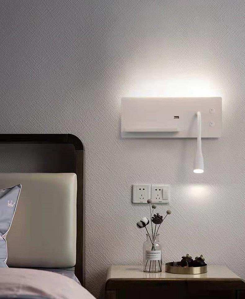 Hdc Led White Gooseneck Led Wall Light With Usb And Wireless Charging - Warm White