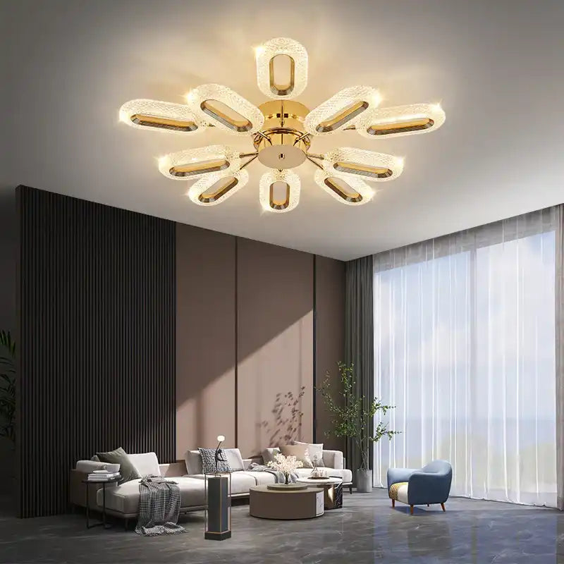 Hdc 10 Light Oval Crystal Gold Led Chandelier For Living Dining Room Light- Tricolor