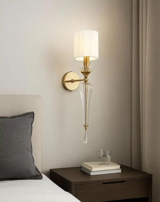 Hdc Antique Vintage Fabric Shade Electroplated Wall Light - Warm White