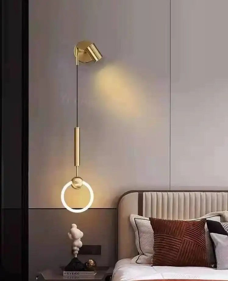 Hdc Modern Ring Gold Led Wall Lamp With Spot For Bedside - Tricolor