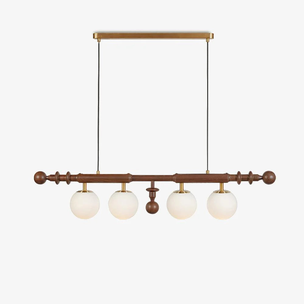 Hdc Mid Century Modern Wood Chandelier Adjustable Height Linear Chandelier Light White Glass Globe for Dining Room Kitchen Island (Brown)