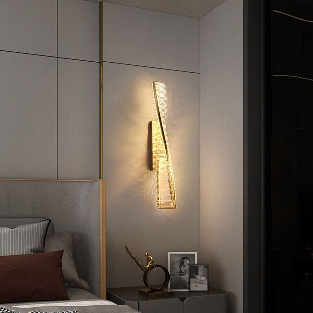 HDC 500mm Long Led Glass Crystal Golden Metal Wall Light - Warm White
