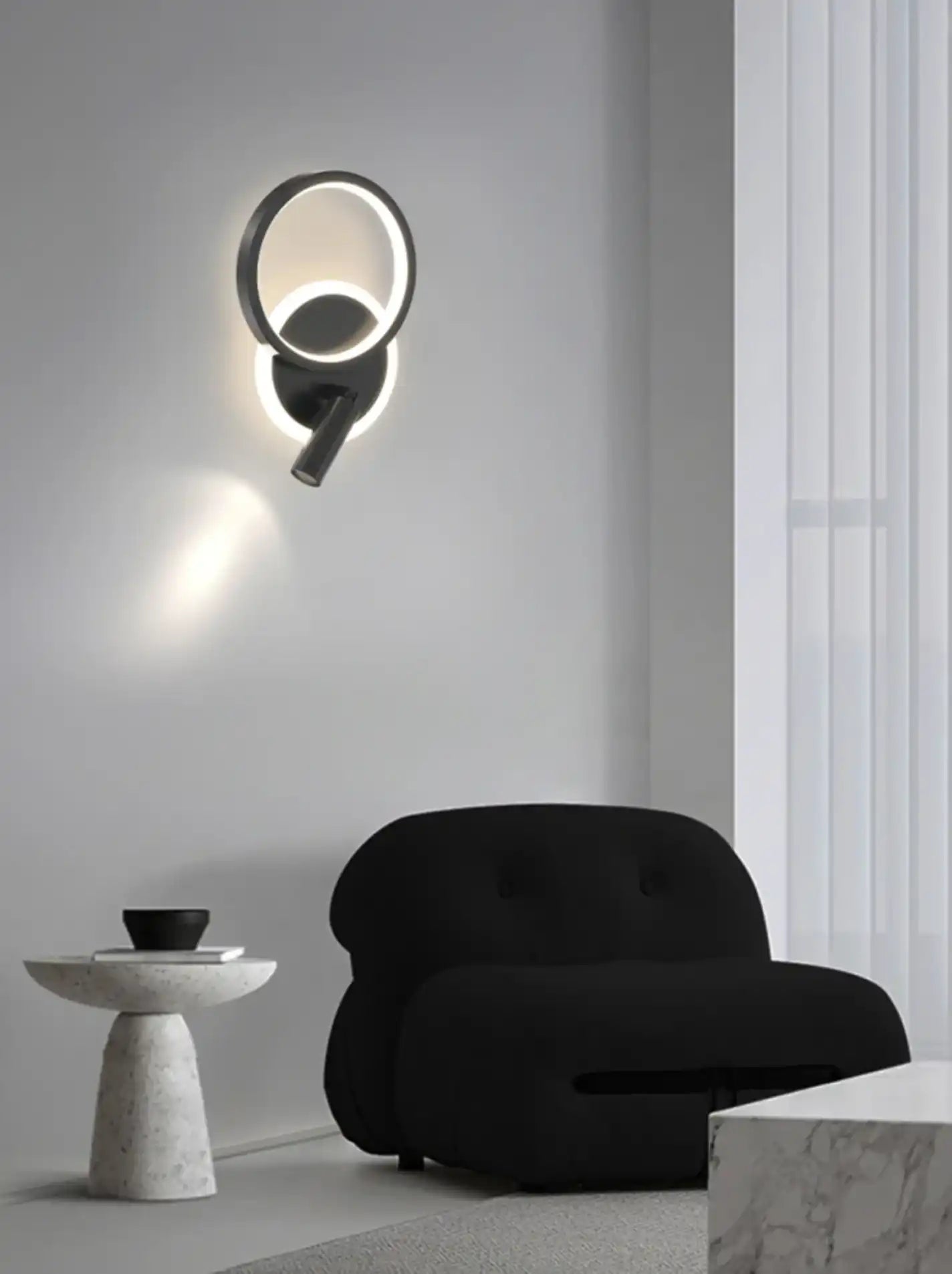 HDC Led Black Round Bedside Wall Ceiling Light With Spot - Tricolor
