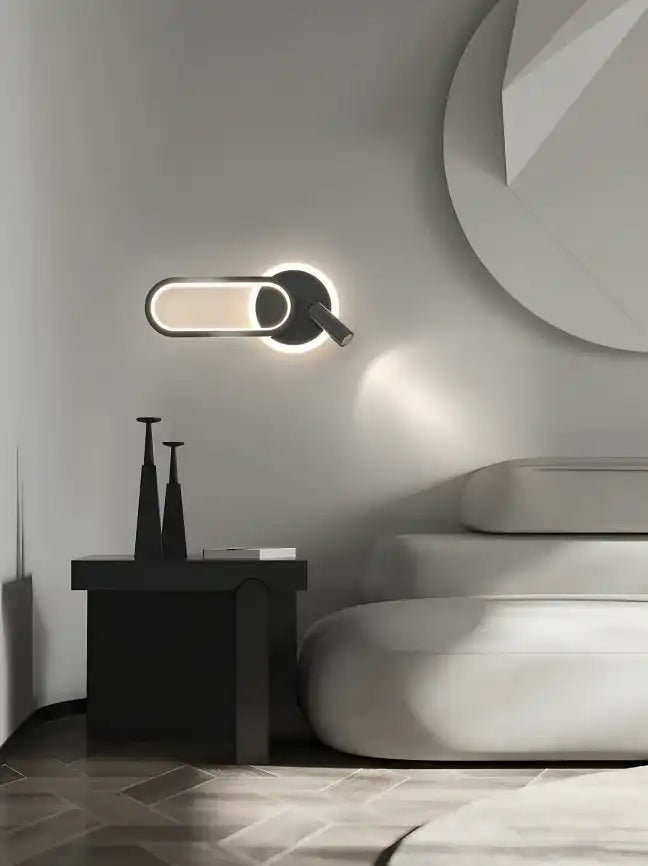 HDC Led Black Round Oval Bedside Wall Ceiling Light With Spot - Tricolor