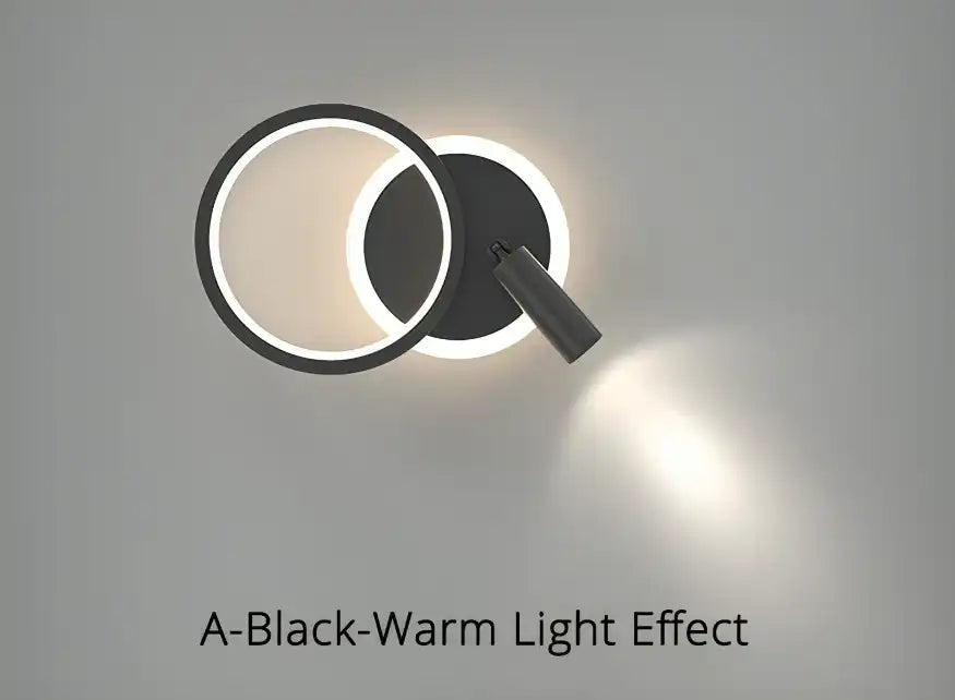 HDC Led Black Round Bedside Wall Ceiling Light With Spot - Tricolor