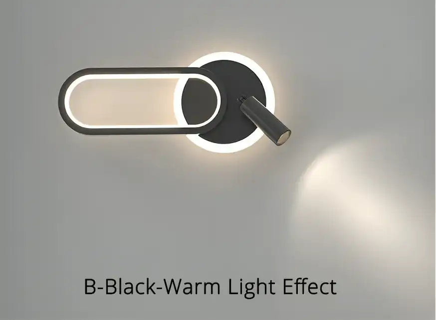 HDC Led Black Round Oval Bedside Wall Ceiling Light With Spot - Tricolor