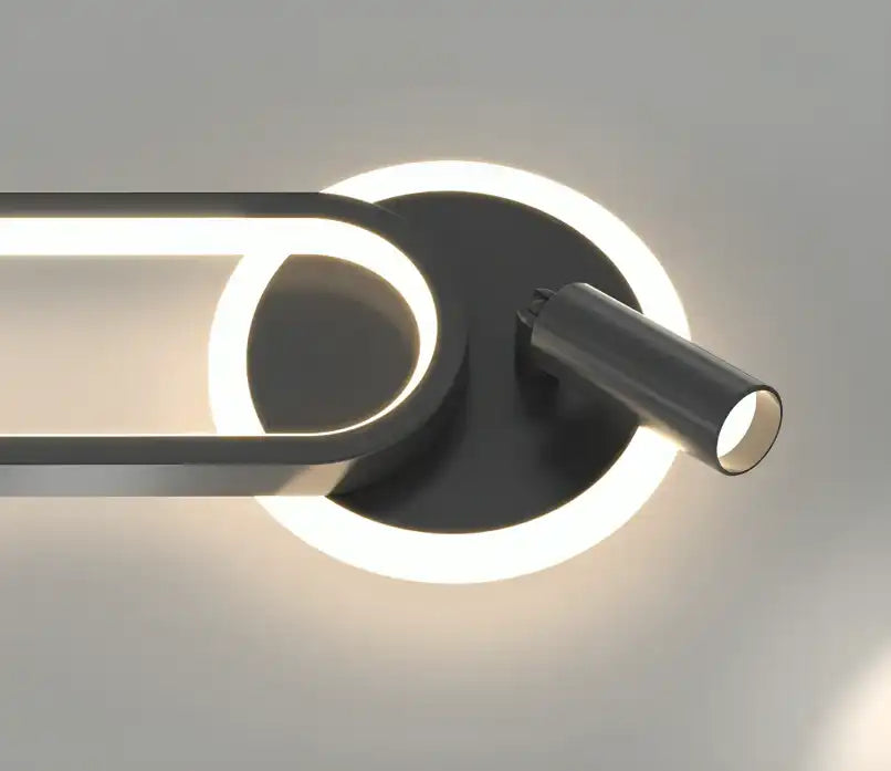 HDC Led Black Round Oval Bedside Wall Ceiling Light With Spot - Tricolor