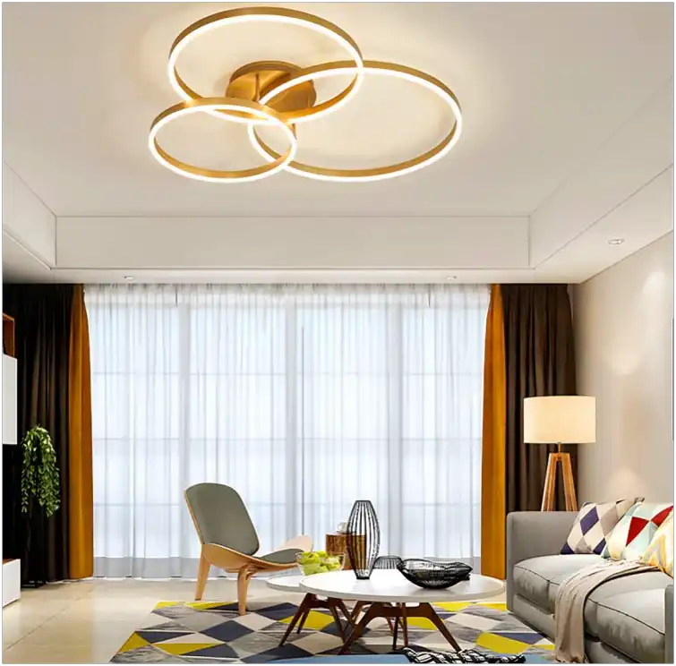 Hdc Modern 3 Ring Gold Flush Mount Ceiling Lighting Chandelier