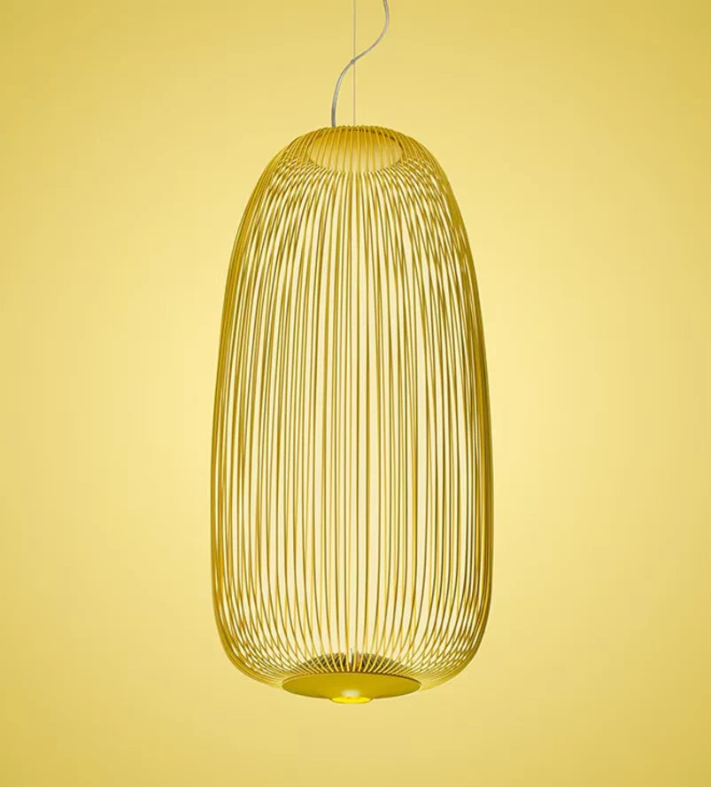 Hdc Led Metal Gold Cage Hanging Pendant Ceiling Light - Warm White