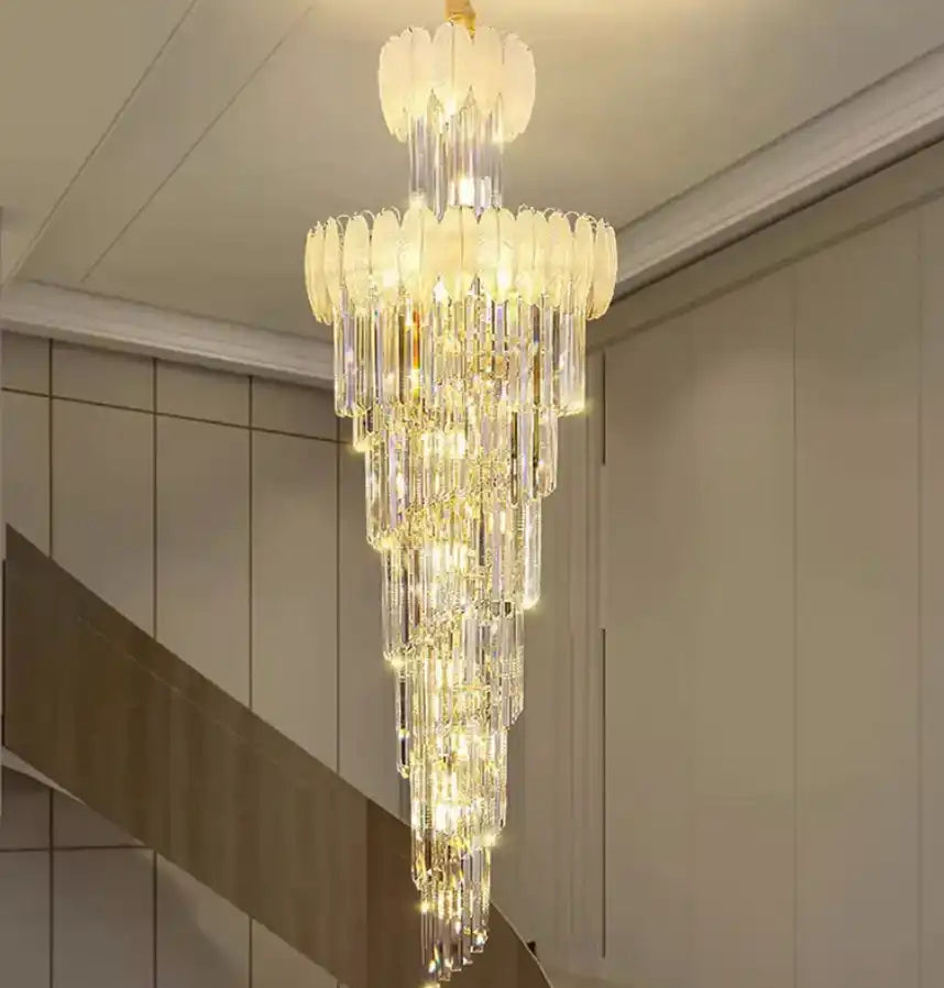 HDC 600*1800MM Golden Luxury Modern Crystal Double Height Chandelier For Staircase