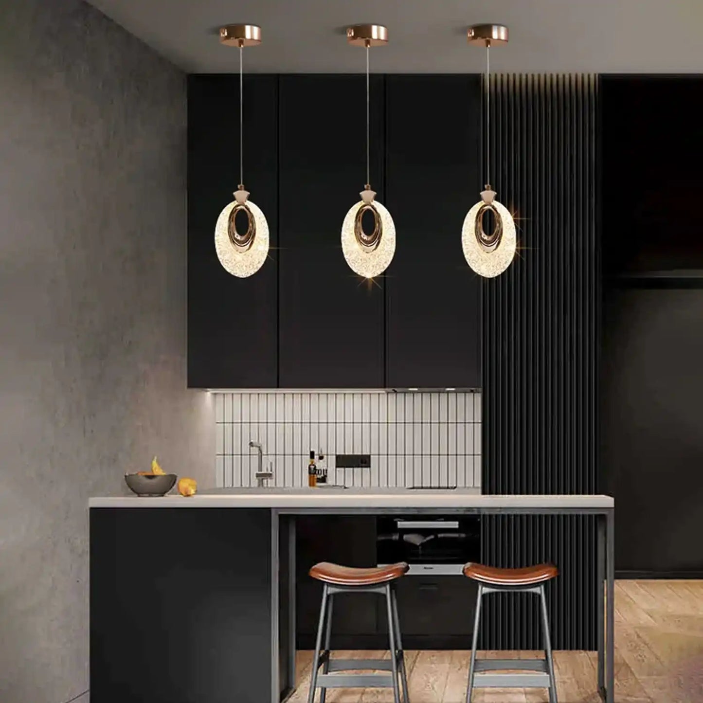 HDC led 1-Light Bundle Gold Crystal Hanging Pendant Ceiling Light- Tricolor