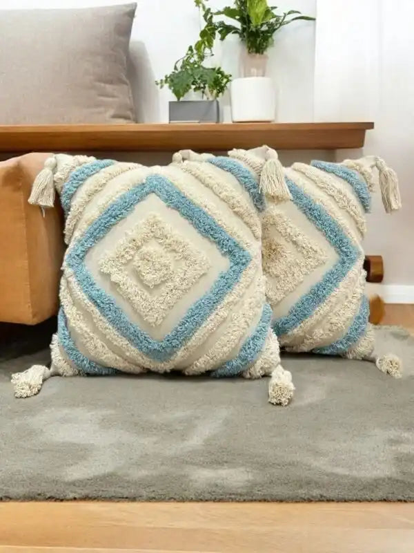 Hdc Luxury Cotton Handmade Decorative Boho Throw Pillow Covers with Tassels 16″X16″ for Decorative Sofa Couch Living Room Indoor Outdoor Chair