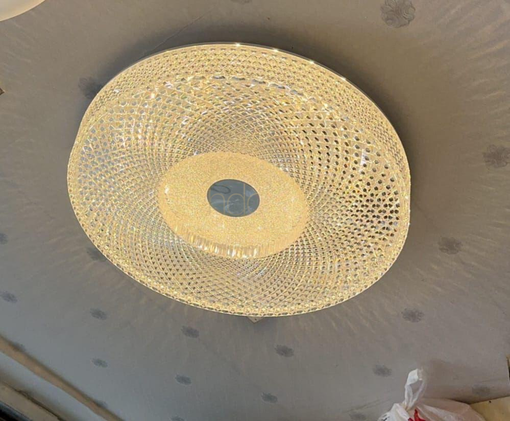 Ojaro Luxury Crystal LED Flush Mount Ceiling Light Chandelier For Living Room- Tricolour