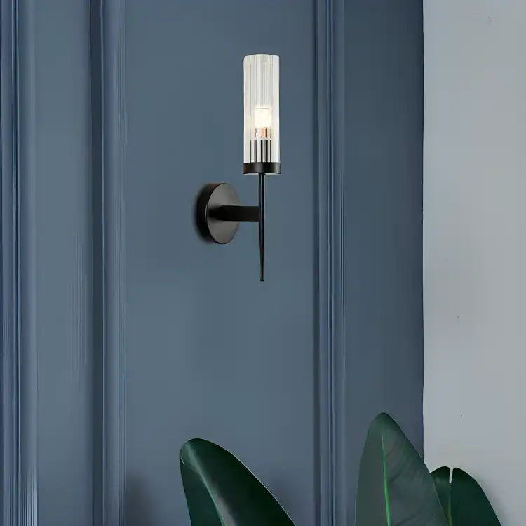 HDC 1 Light Black Clear Glass Long Wall Light - Warm White - HDC Lights