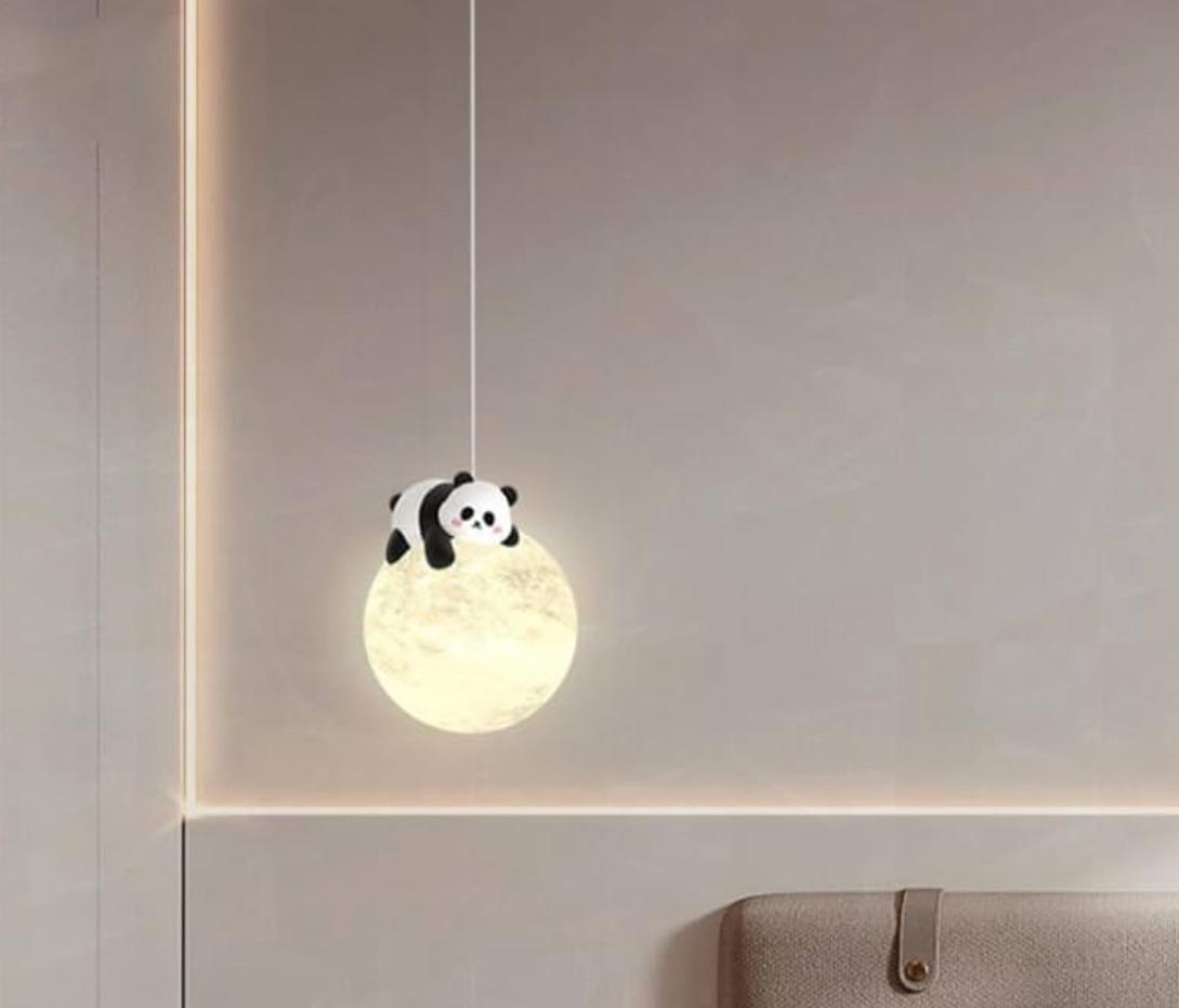 Hdc Adorable Panda Moon Creative Kids Bedroom Ceiling Lamp with Soft Warm Glow Pendant Light