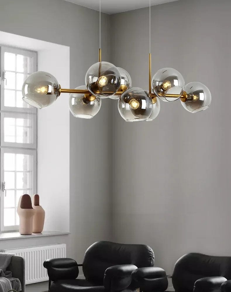 HDC Modern 8-Light Golden Smoke Glass Globe Chandelier for Living Room, Dining Area