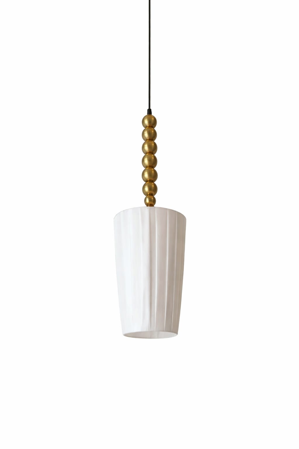 HDC Modern Gold Beaded Pendant Light with White Fluted Shade for Dining, Kitchen & Living Spaces