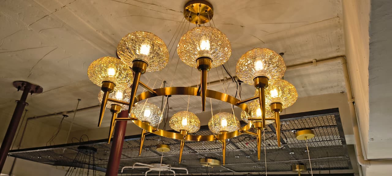 HDC 6 Lights Modern Amber Glass Ring Chandelier for Bedroom, Living Room