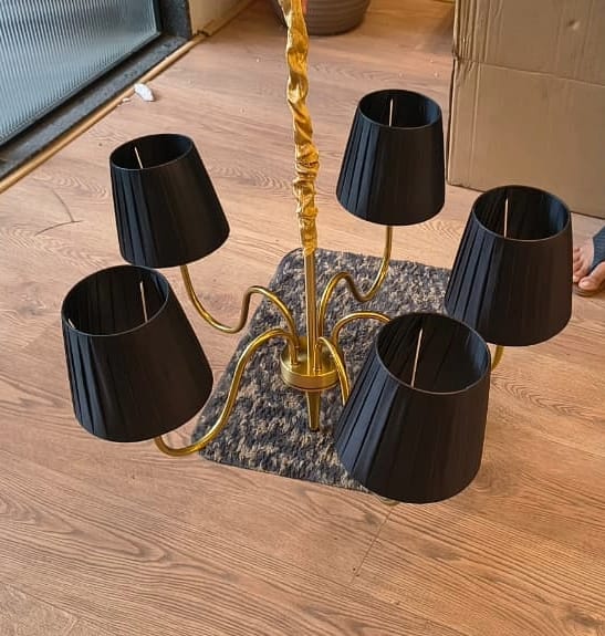 HDC 800mm Luxury Gold & Black Fabric Shade Chandelier for Bedroom, Living Room