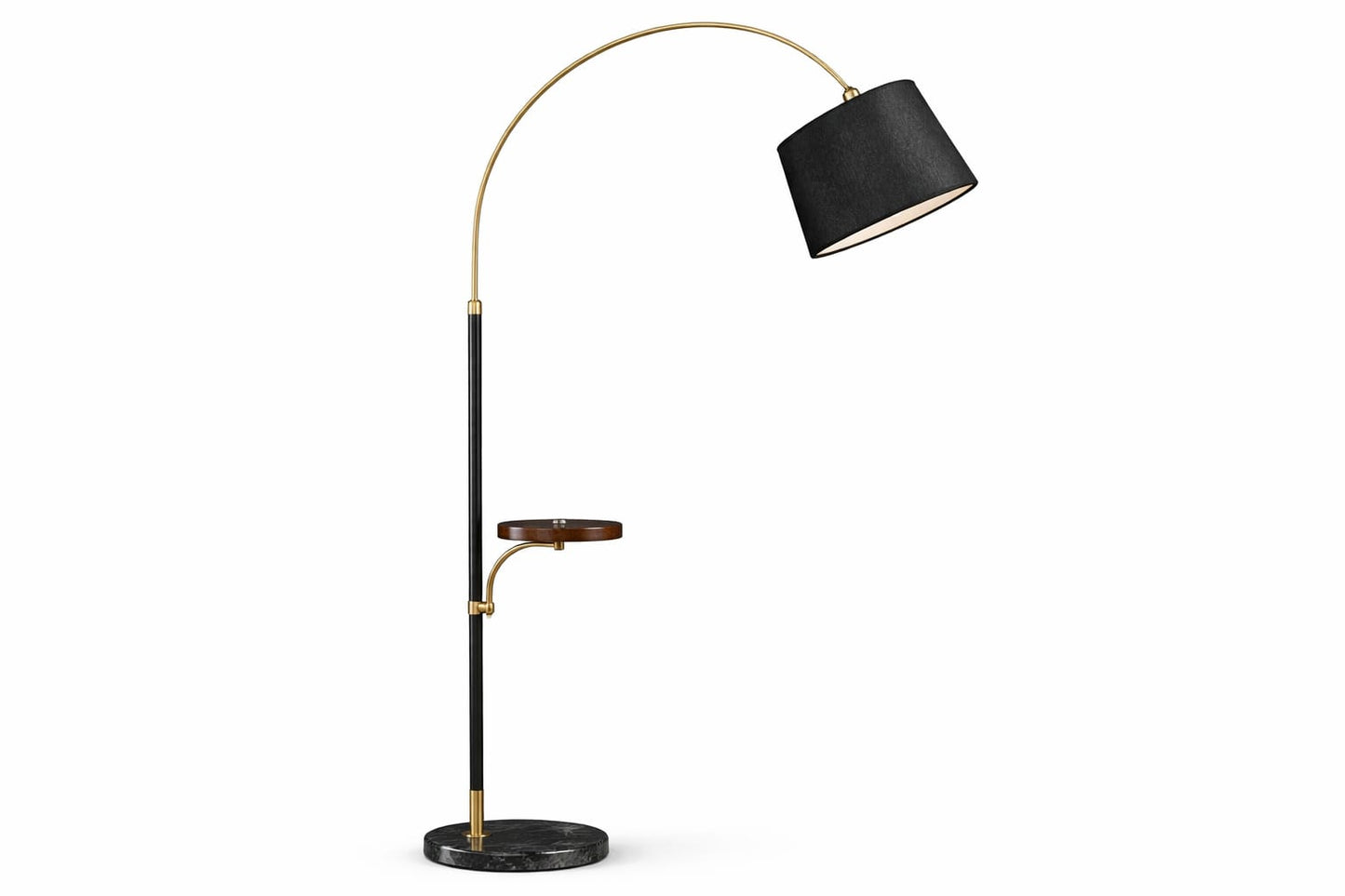 HDC Modern Black & Gold Arc Floor Lamp with Side Table & Wireless Charging