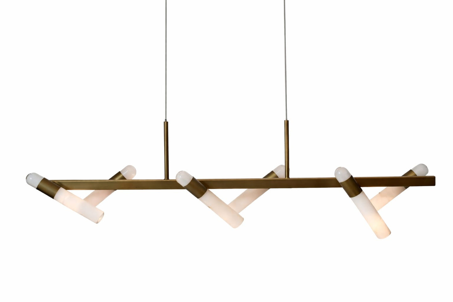 HDC Luxury Antique Brass Linear LED Chandelier with Marble Accents