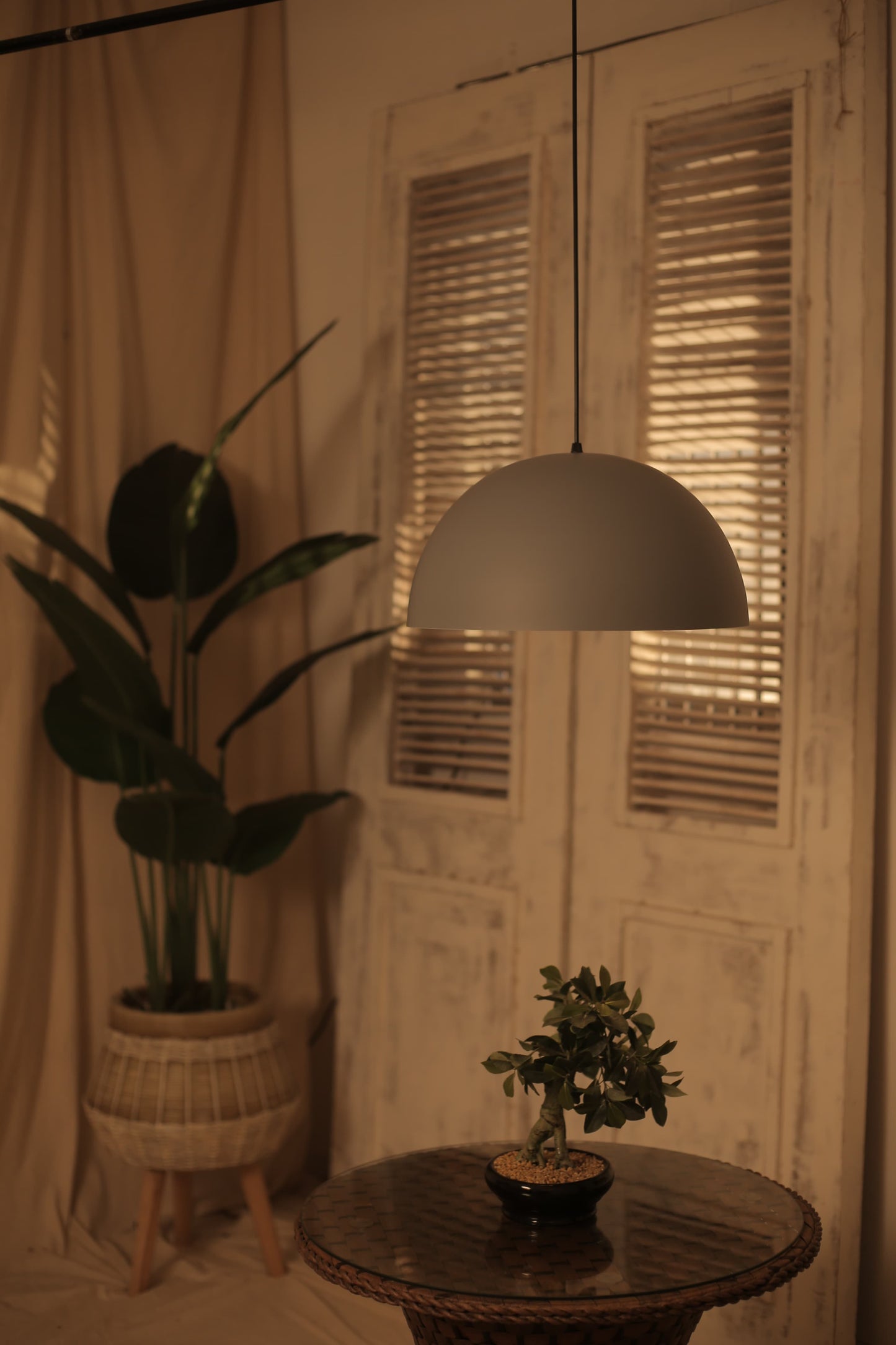 HDC Modern Gray Metal Dome Pendant Light for Bedroom, Living Room