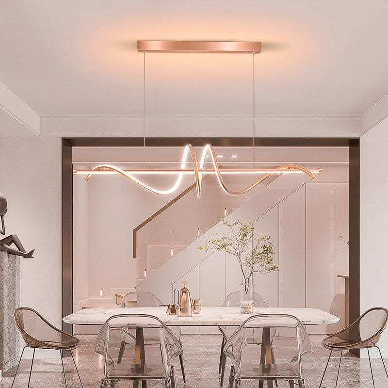 Hdc Gold Led Pendant Chandelier Twisty Curl Lights Dining Room Lamp- Tricolor