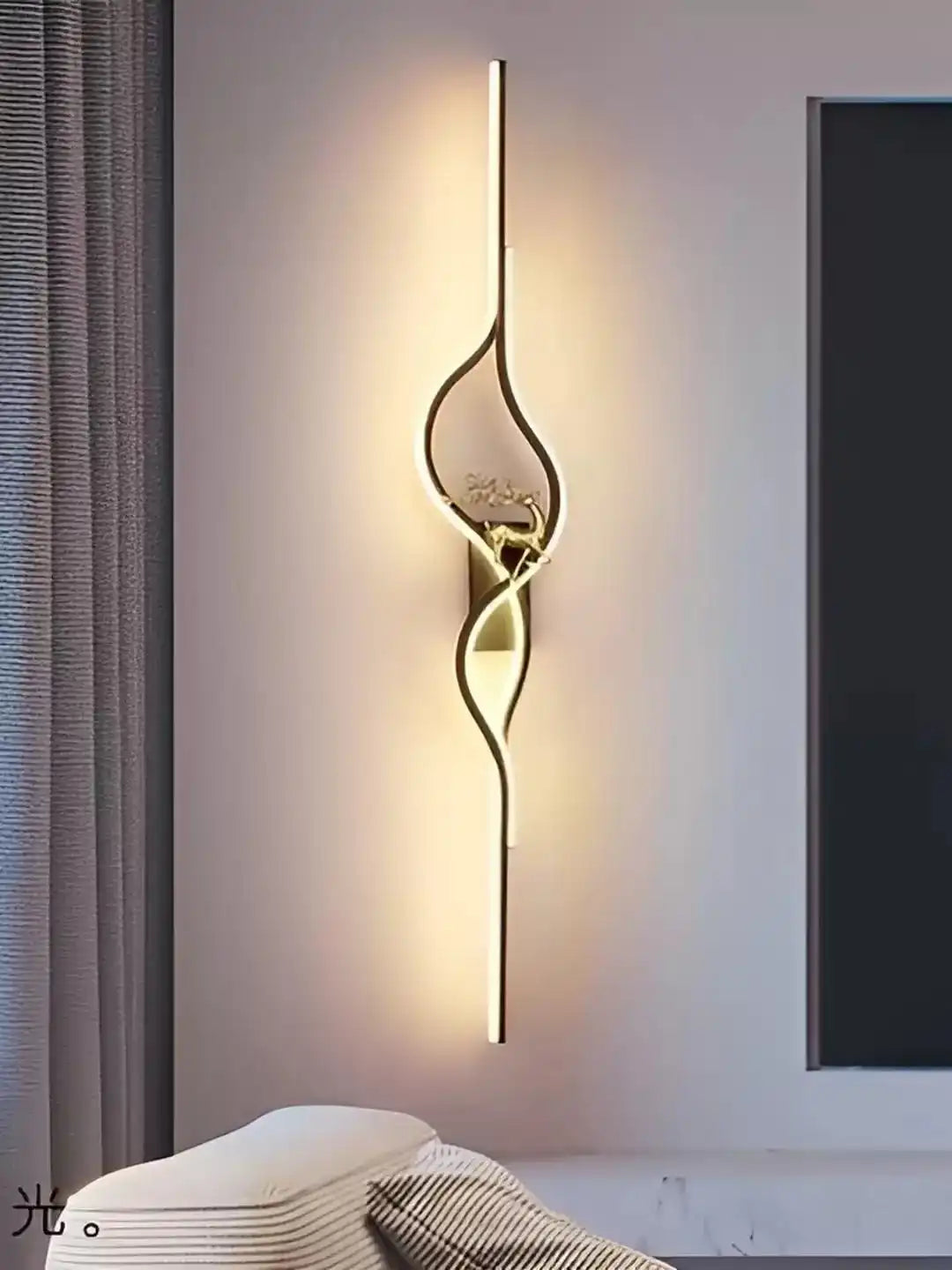 Hdc Black Golden Curl 600mm LED Long Tube Deer Wall Light - Tricolor