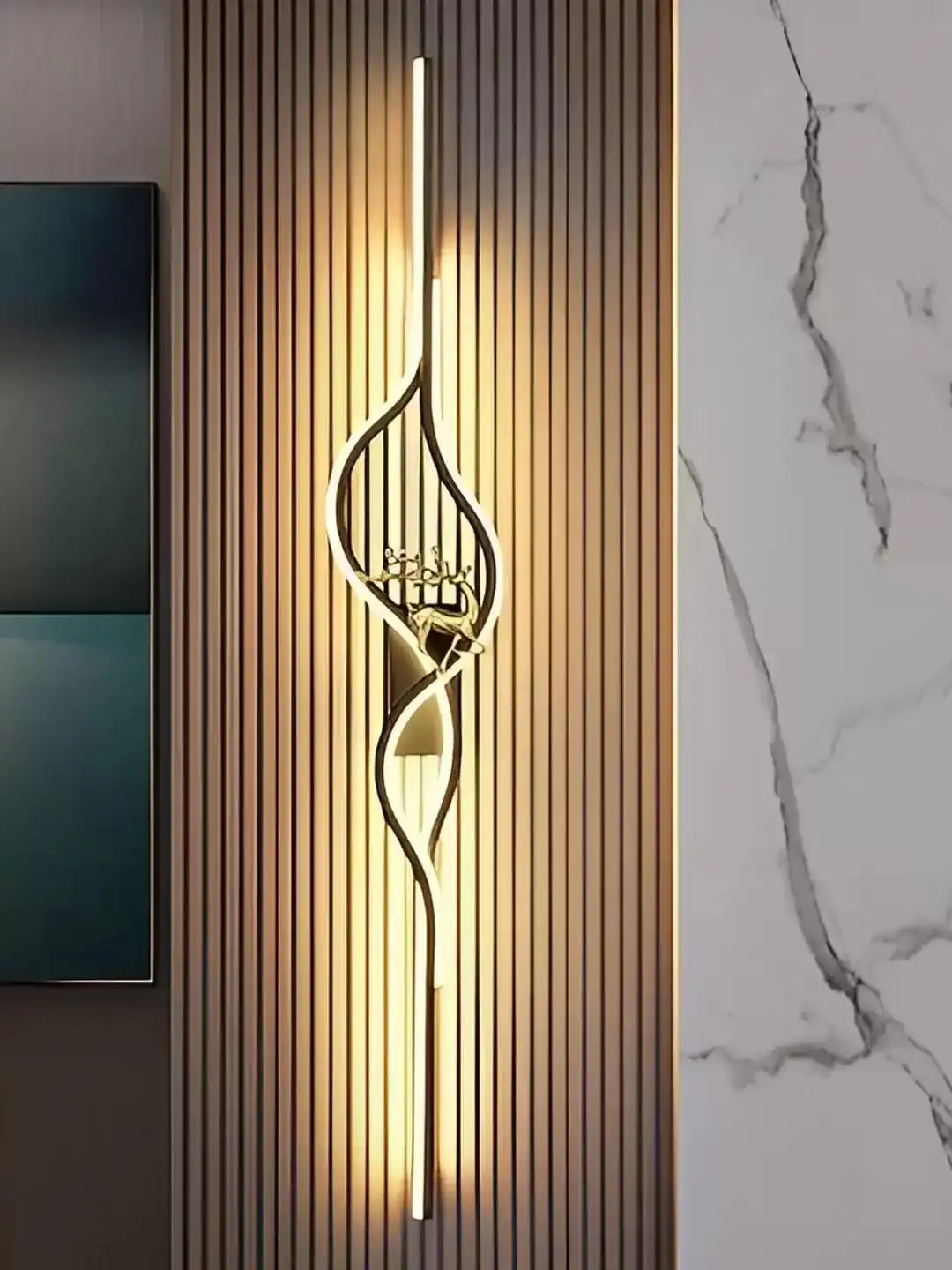 Hdc Black Golden Curl 600mm LED Long Tube Deer Wall Light - Tricolor