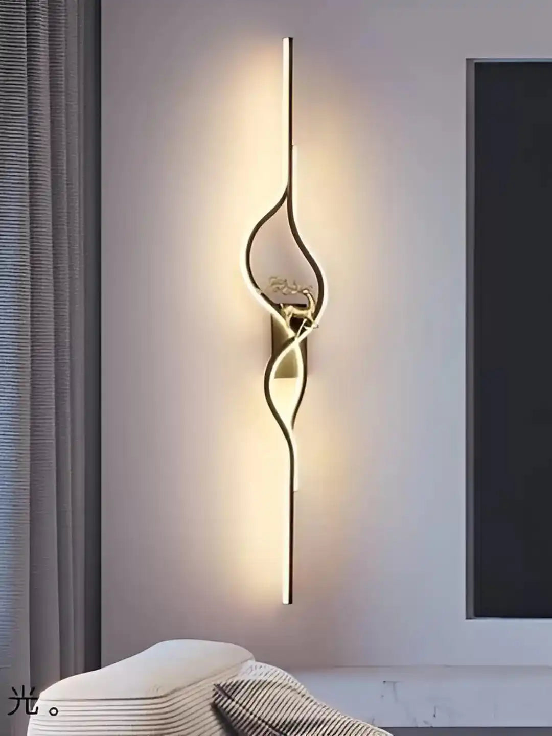 Hdc Black Golden Curl 600mm LED Long Tube Deer Wall Light - Tricolor