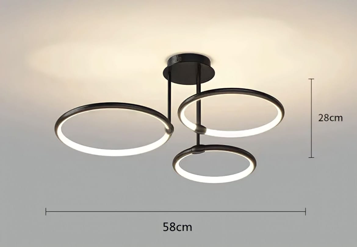 HDC 3 Ring Modern Semi-Flush Mount Black Finish LED Ceiling Light For living Room