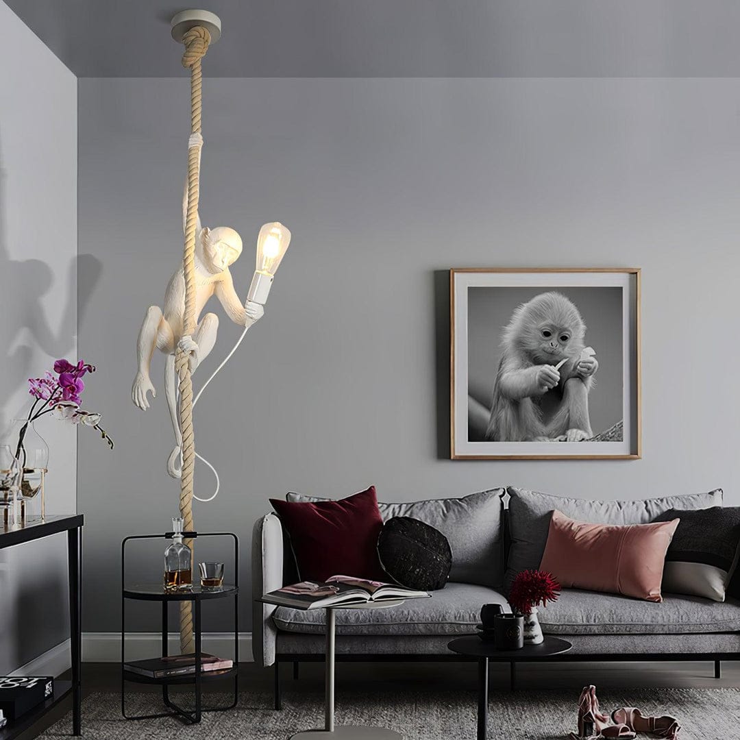 Hdc Hemp Rope Monkey Creative Retro Cafe Ceiling Light for Kids Bedroom, Cafe