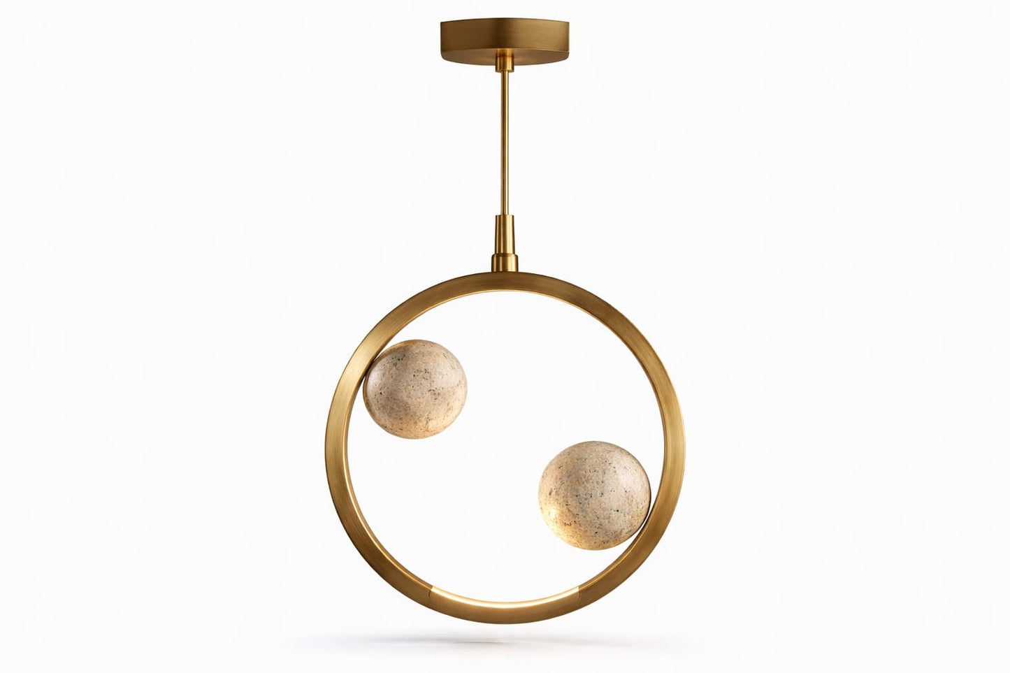 HDC Modern Round/Square/Triangle Travertine Brass LED Pendant Light for Bedroom, Living Room