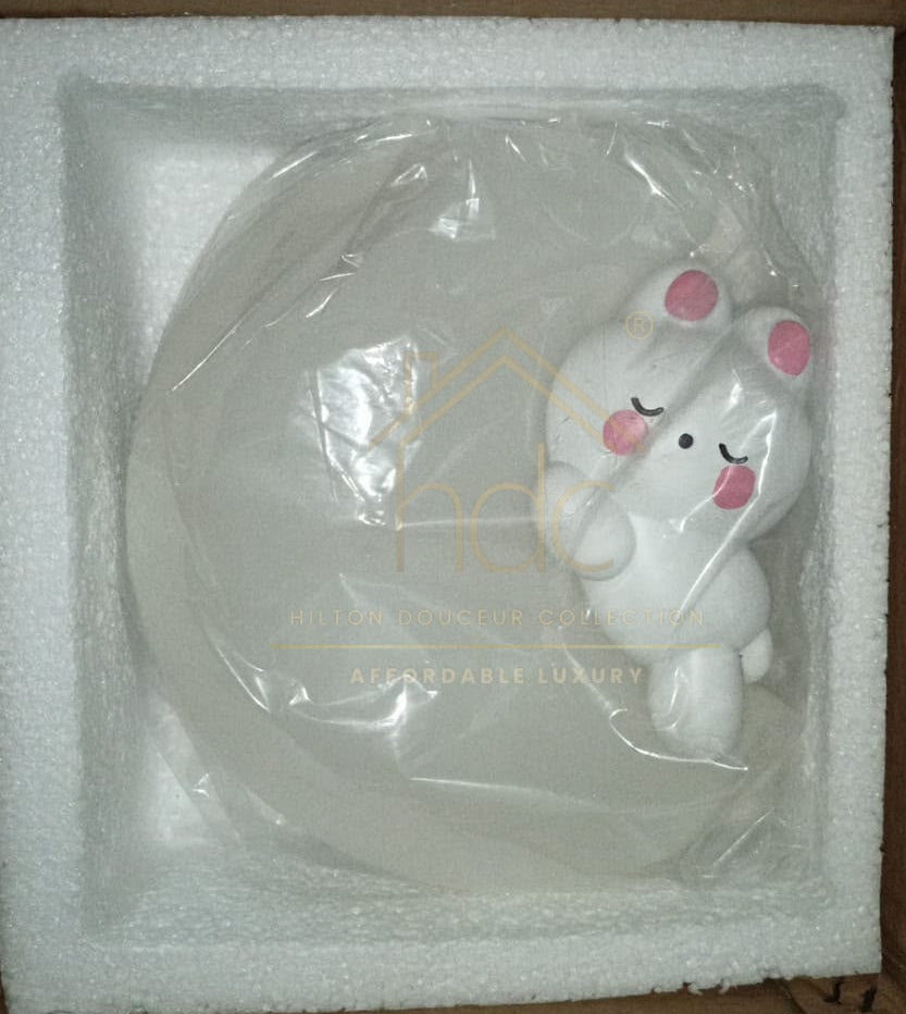 HDC Kids Milk White Shade Pink Ears LED Rabbit Cloud Wall Sconce for Boys Girls Room- Tricolor