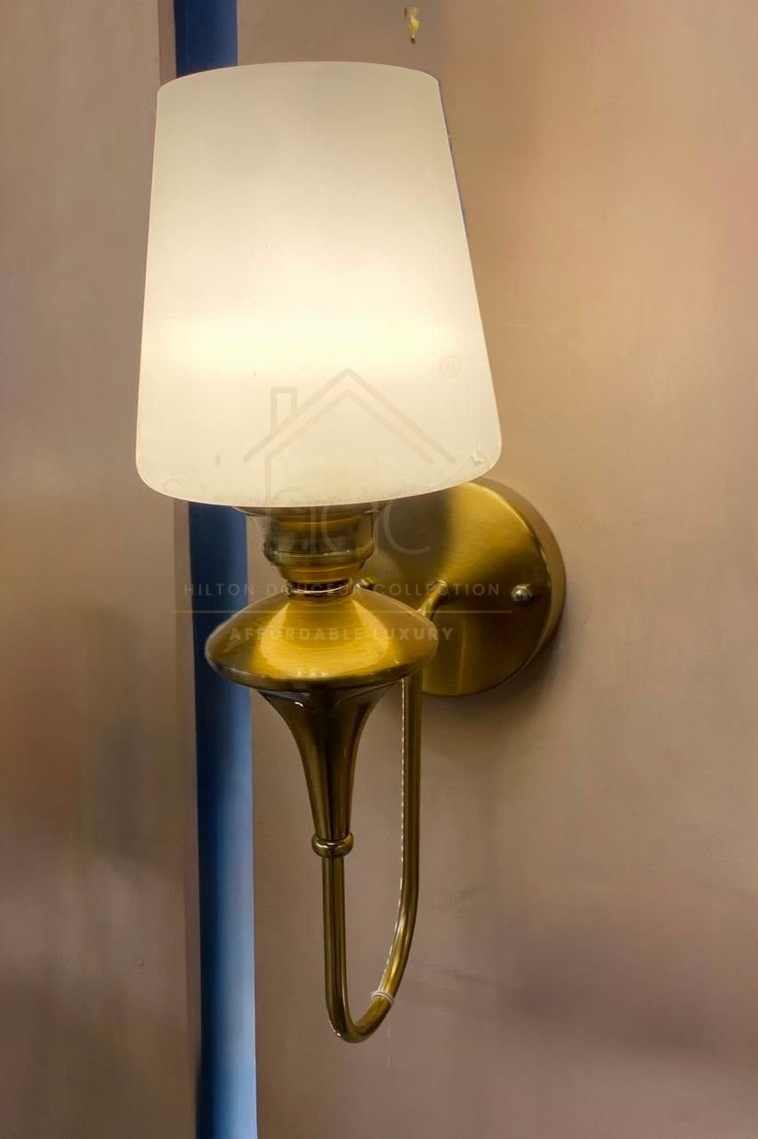 HDC Brass Finish Luxury Classic Wall Light with Glass Shade for Bedroom & Living Room