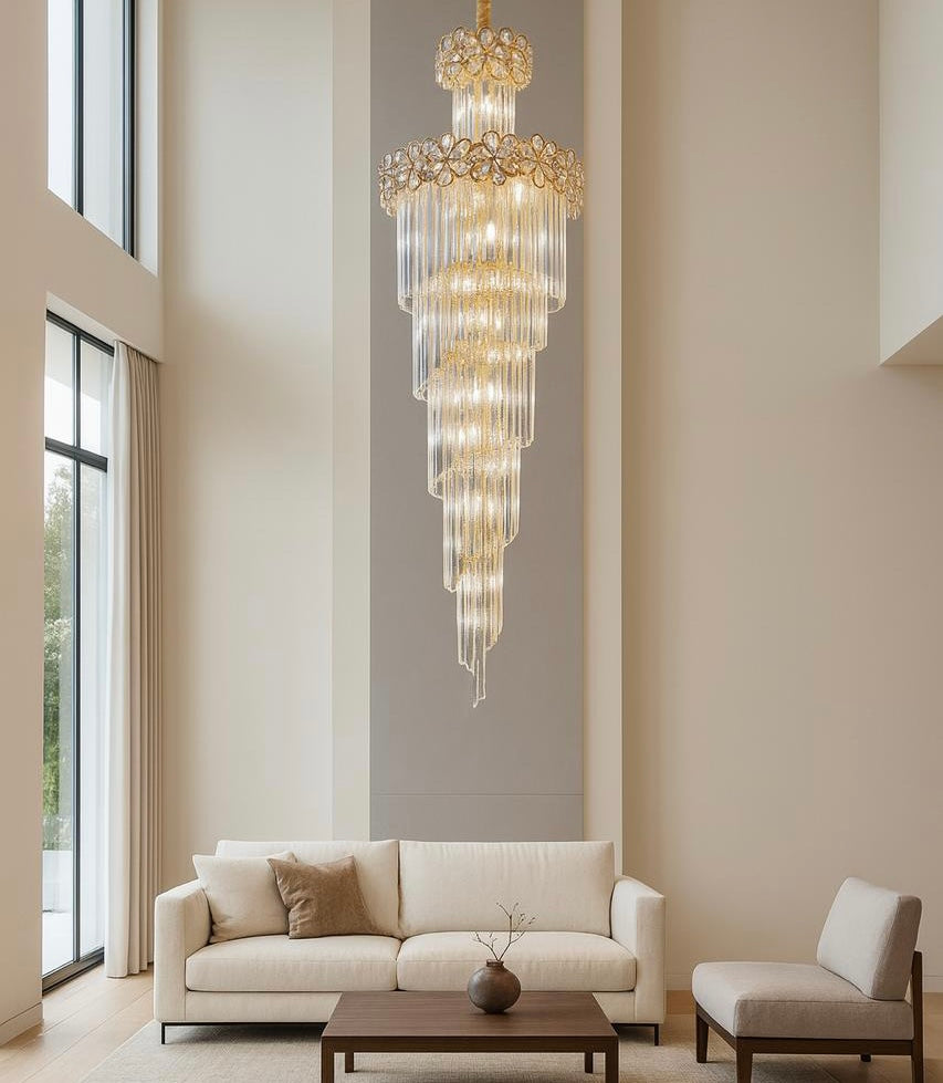 HDC 1800mm Luxury Modern Crystal Double Height Chandelier For Staircase