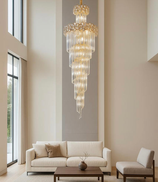 HDC 1800mm Luxury Modern Crystal Double Height Chandelier For Staircase