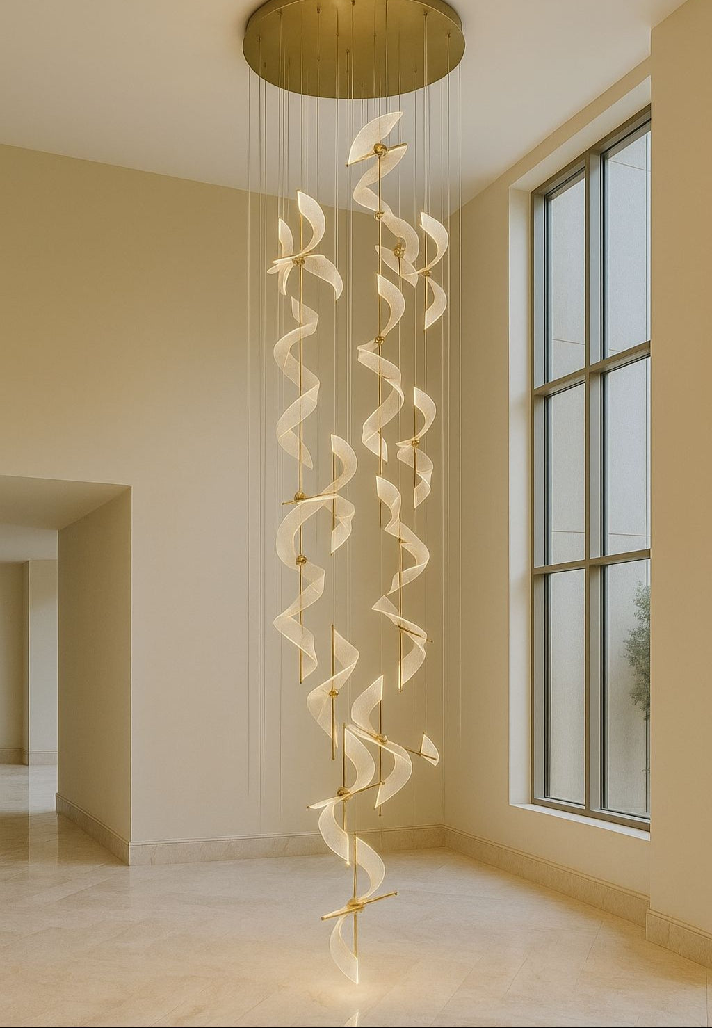 HDC 16 Lights Led Nordic Staircase Rose Gold Helix Rotating Double Height Stair Chandelier- Tricolor